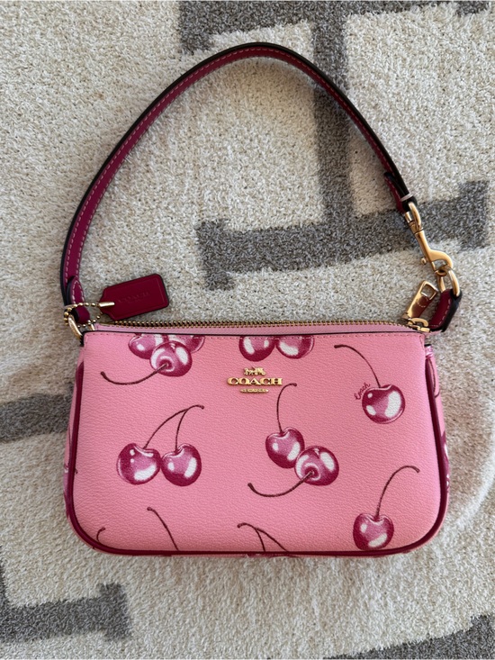 Coach Handbags - Coach Pink Cherry Print Leather Crossbody Wallet with Gold Hardware